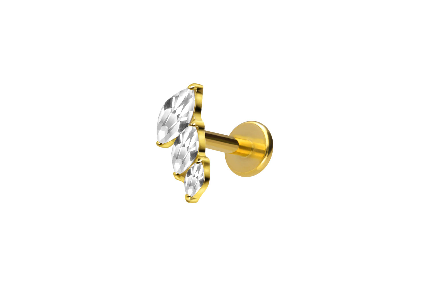 Titan Labret Piercing mit Innengewinde 3 EINGEFASSTE KRISTALLTROPFEN